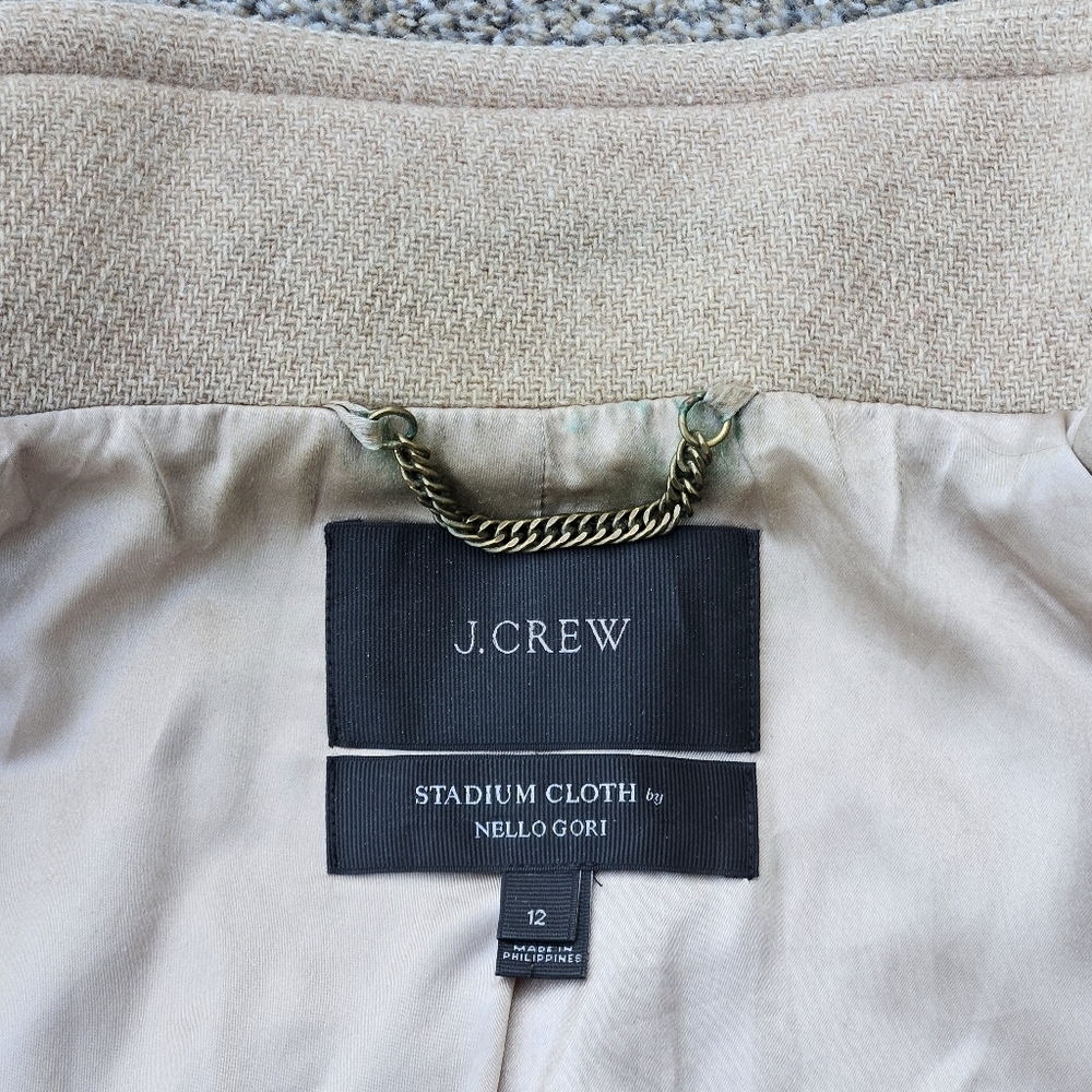 J Crew Stadium Cloth Cocoon Wool Coat Nello Gori Tan Brn Peacoat Womens Size 12 - Picture 10 of 16